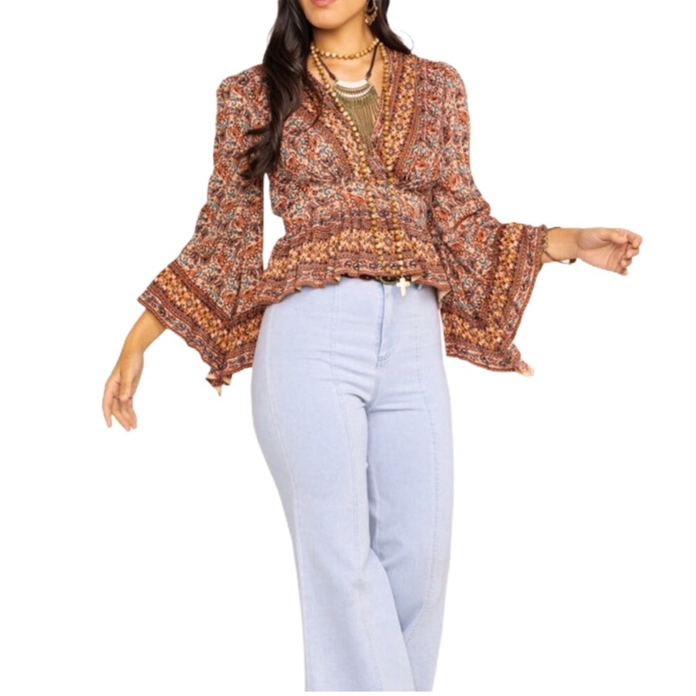 NWT Angie Women's Rust Paisley Border Blouse